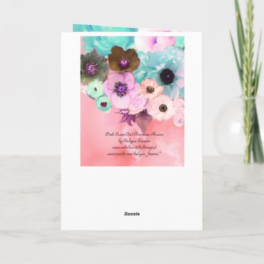 BUTTERFLIES, BLAUWGROEN ROZEN PINK EN ANEMONSENSTR KAART (Achterkant)