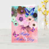 BUTTERFLIES, BLAUWGROEN ROZEN PINK EN ANEMONSENSTR KAART (Gele Bloem)