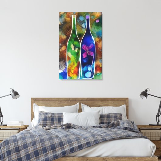 Butterflies, bloemen en flessen canvas afdruk (Insitu (Slaapkamer))