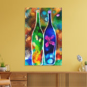 Butterflies, bloemen en flessen canvas afdruk (Insitu (Woonkamer))