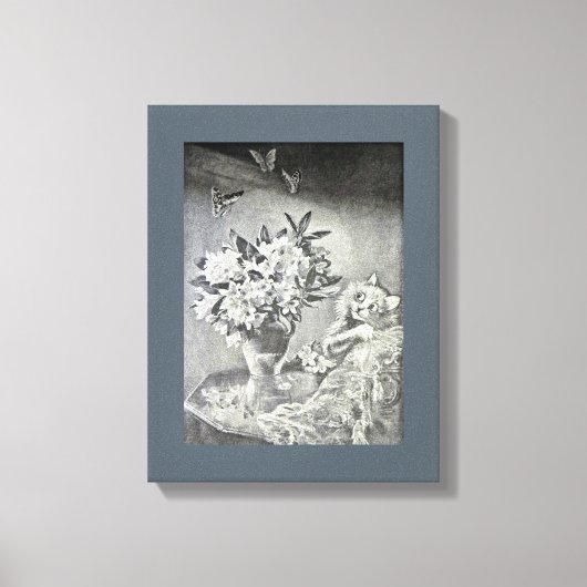 Butterflies, Bloemvaas, kat, Louis Wain Canvas Afdruk (Voorkant)