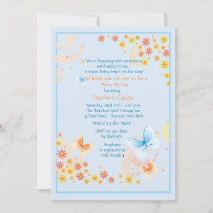 Butterflies Blue Baby shower Invitation Kaart