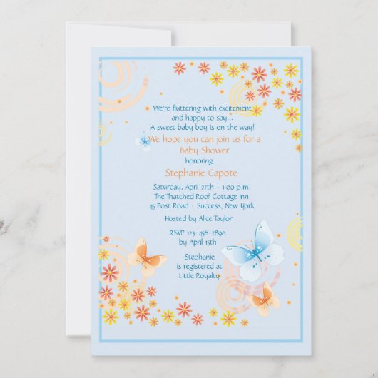Butterflies Blue Baby shower Invitation Kaart (Voorkant)