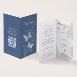 Butterflies blue koral bruiloft details kaart QR