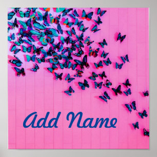 Butterflies Blue Pink Beauful Poster