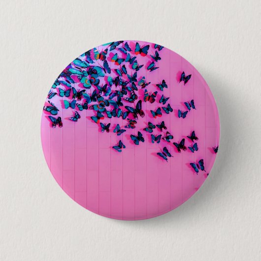 Butterflies Blue Pink Beauful Ronde Button 5,7 Cm (Voorkant)