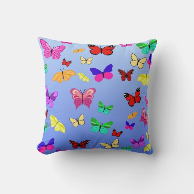 Butterflies Blue Reversible Kussen (Voorkant)