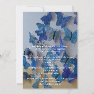 Butterflies Blue Wedding Invitation Kaart