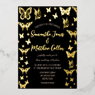 Butterflies Boho Black Gold Folie Wedding Folie Uitnodiging