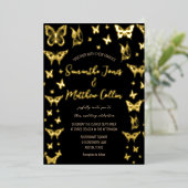 Butterflies Boho Black Gold Folie Wedding Uitnodiging (Staand Voorkant)