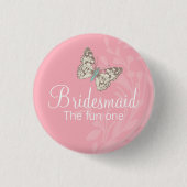 Butterflies Bridesmaid roze trouwpin / knop Ronde Button 3,2 Cm (Voorkant)