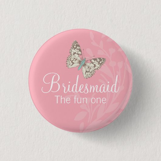 Butterflies Bridesmaid roze trouwpin / knop Ronde Button 3,2 Cm (Voorkant)