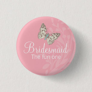 Butterflies Bridesmaid roze trouwpin / knop Ronde Button 3,2 Cm