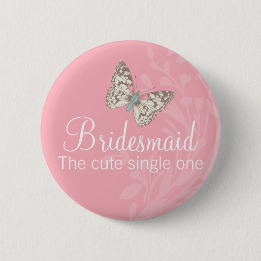 Butterflies Bridesmaid roze trouwpin / knop Ronde Button 5,7 Cm (Voorkant)
