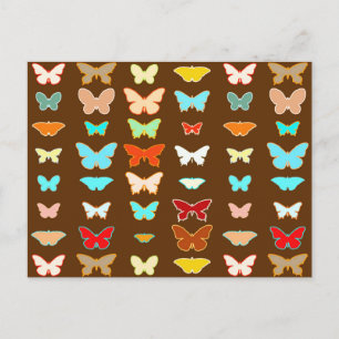 Butterflies, bruin, turquoise en koraal briefkaart