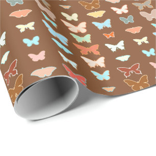 Butterflies, bruin, turquoise en koraal cadeaupapier