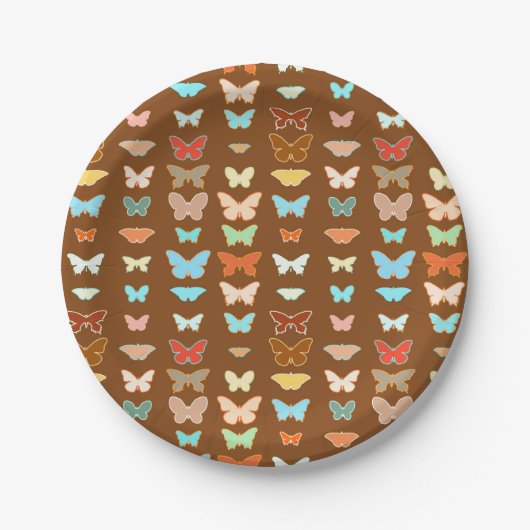 Butterflies, bruin, turquoise en koraal papieren bordje (Voorkant)