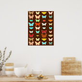 Butterflies, bruin, Turquoise en koraal Poster (Keuken)