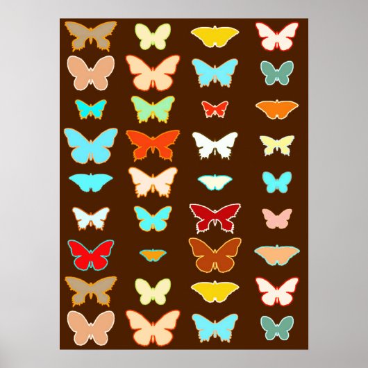 Butterflies, bruin, Turquoise en koraal Poster (Voorkant)