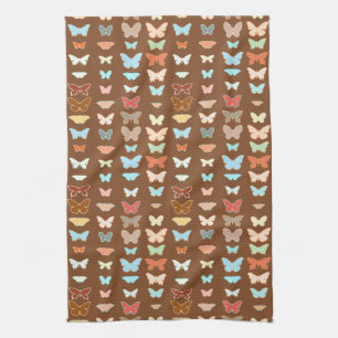 Butterflies, bruin, turquoise en koraal theedoek
