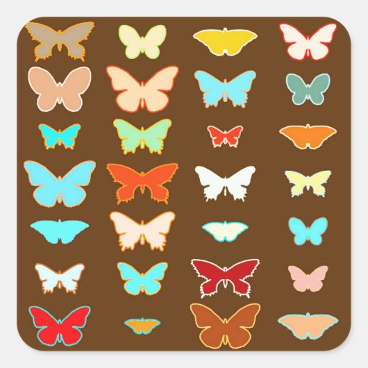 Butterflies, bruin, Turquoise en koraal Vierkante Sticker (Voorkant)