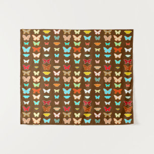 Butterflies, bruin, Turquoise en koraaltapijt Wandkleed