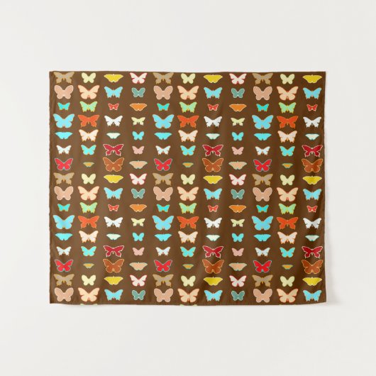 Butterflies, bruin, Turquoise en koraaltapijt Wandkleed (Voorkant (horizontaal))