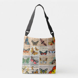 Butterflies bugs Blad Muziek Ephemera Art Crossbody Tas