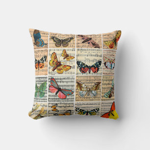 Butterflies bugs Blad Muziek  Ephemera Art Kussen