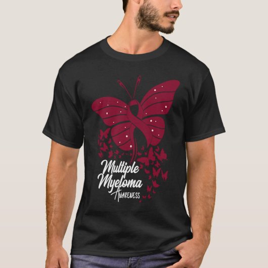 Butterflies & Burgundy Ribbon Multiple Myeloma Awa T-shirt (Voorkant)