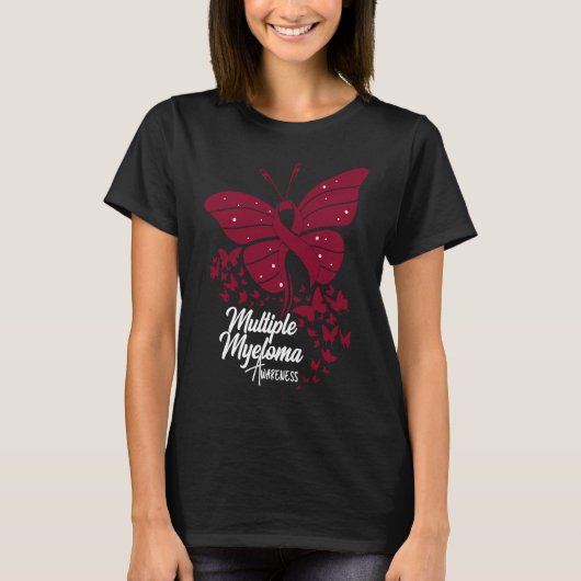 Butterflies & Burgundy Ribbon Multiple Myeloma Awa T-shirt (Voorkant)