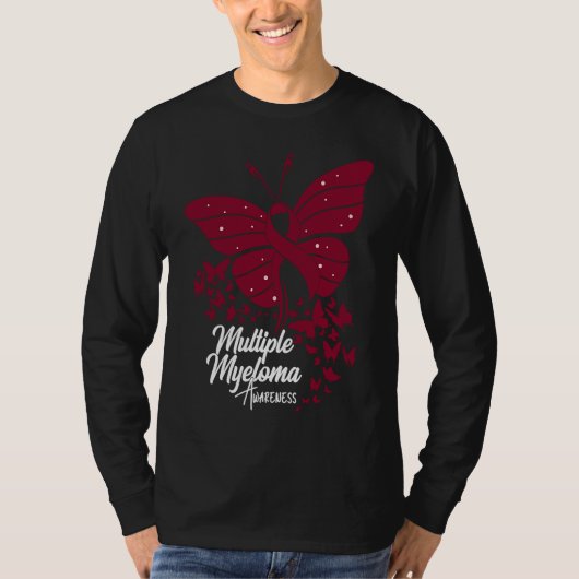 Butterflies & Burgundy Ribbon Multiple Myeloma Awa T-shirt (Voorkant)