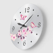 Butterflies Cherry Blossom Silver Grote Klok (Hoek)