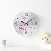 Butterflies Cherry Blossom Silver Grote Klok (Huis)