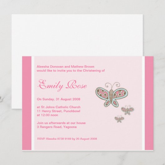 Butterflies Christening Invitations Kaart (Voorkant / Achterkant)