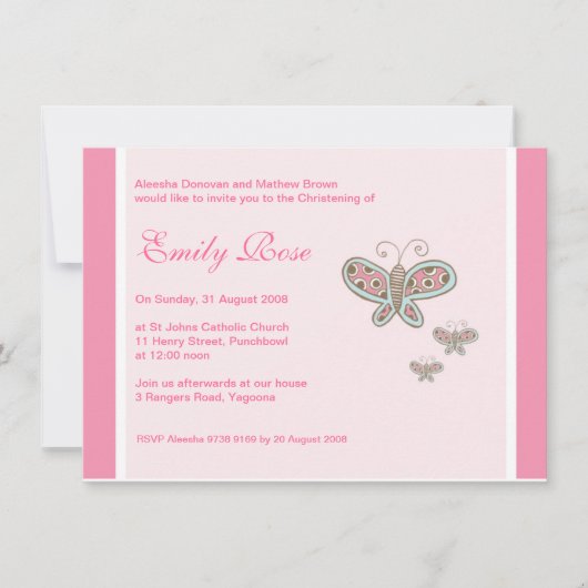 Butterflies Christening Invitations Kaart (Voorkant)