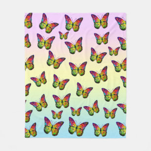 BUTTERFLIES COLORFUL ABSTRACT FLEECE DEKEN