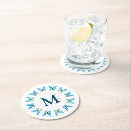 Butterflies Custom Colors Graphic Monogramming Ronde Kartonnen Onderzetter