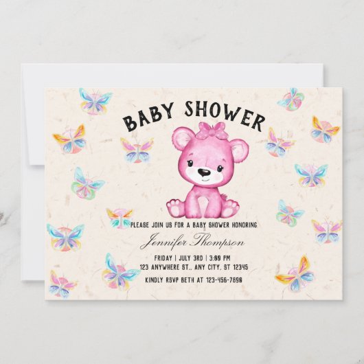 Butterflies & Cute Beer Baby shower Kaart (Voorkant)