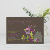 Butterflies & Deco Leaves House Warming Party Kaart (Staand voorkant)