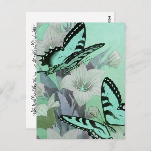  BUTTERFLIES DIE PIJNEN: ELEGANT AQUA BRIEFKAART (Voorkant / Achterkant)