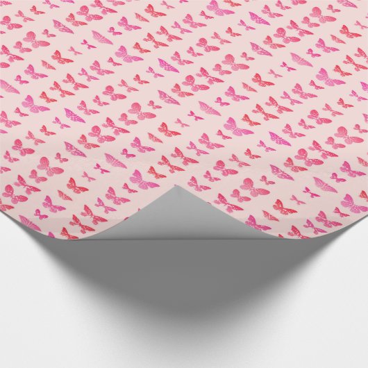 Butterflies, diepe roze, bleke roze achtergrond cadeaupapier (Hoek)