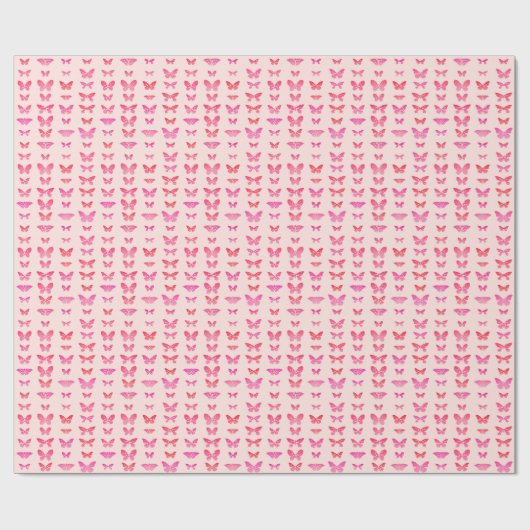 Butterflies, diepe roze, bleke roze achtergrond cadeaupapier (Vlak)