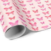 Butterflies, diepe roze, bleke roze achtergrond cadeaupapier (Rol Hoek)