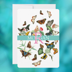 butterflies, DIY Monogram Naam Bericht Vs2 Kaart