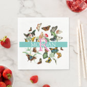  Butterflies DIY Monogram & Naam Blauwgroen/Wit Servet (Insitu)