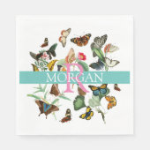 Butterflies DIY Monogram & Naam Blauwgroen/Wit Servet (Voorkant)