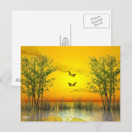 Butterflies door zonsondergang - 3D rendering Briefkaart (Voorkant / Achterkant)