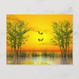 Butterflies door zonsondergang - 3D rendering Briefkaart