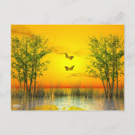 Butterflies door zonsondergang - 3D rendering Briefkaart